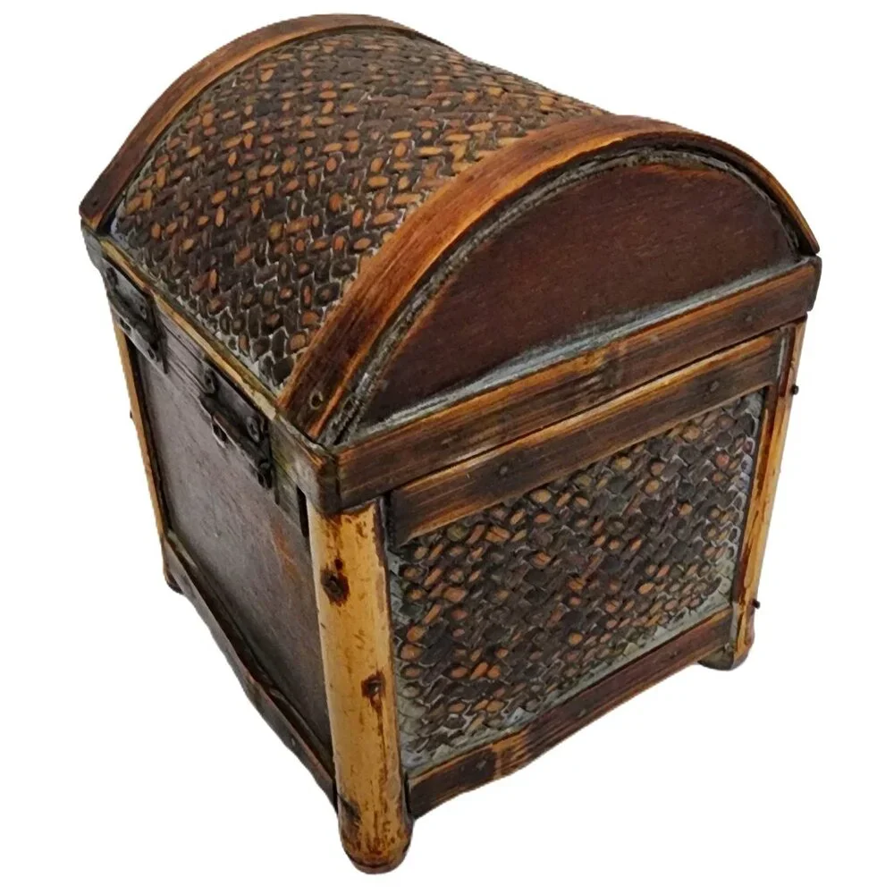 Decorative Woven Wooden Trinket Box with Metal Latch Close